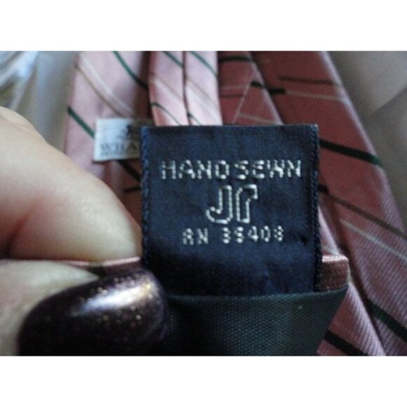 Vintage Men’s JR Logo Tie Whalings Men's Store Detroit Striped Pink Beige - Picture 4 of 4